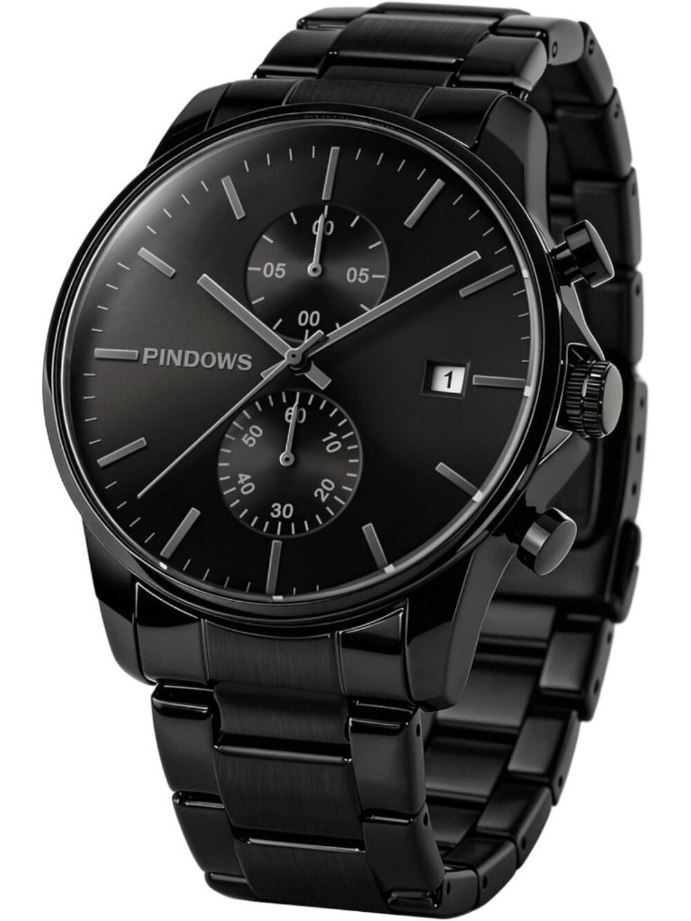 Sleek Black Minimalist Men's Watch, Stainless Steel Chronograph with Date